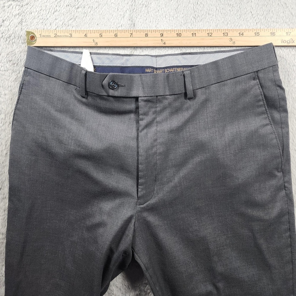 Hart Schaffner Marx Pants Mens 32x29 Gray Wool Stretch Dress Slacks (Tag‎ 34x30) - Picture 5 of 12